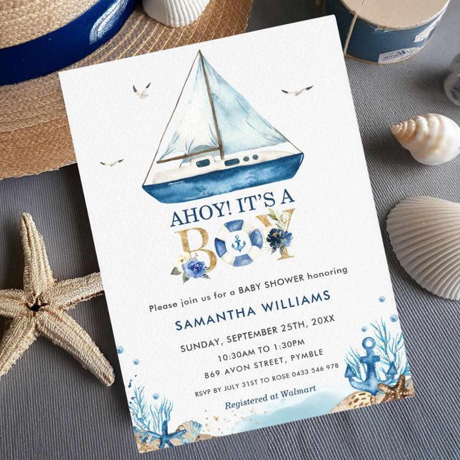 Invitation Bateau nautique Ahoy C'est un Baby shower garçon (Créateur téléchargé)