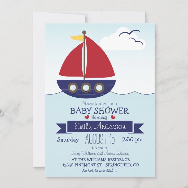 Invitation Bateau nautique, Baby shower marin ou aspersion (Devant)