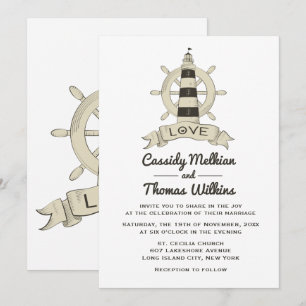 Invitation Bateau nautique phare de roue Mariage Tan