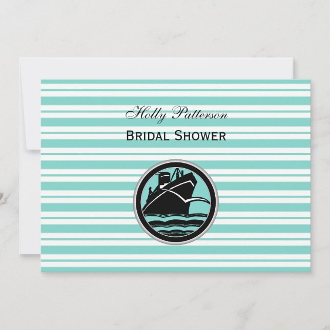 Invitation Bateau nautique rayé bleu blanc Lt H Shower de mar (Devant)