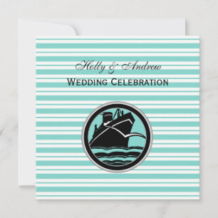 Invitation Bateau nautique rayure bleu blanc #2 carré mariage
