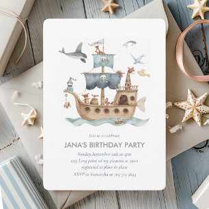 Invitation Bateau pirate avec Animaux Fête des enfants