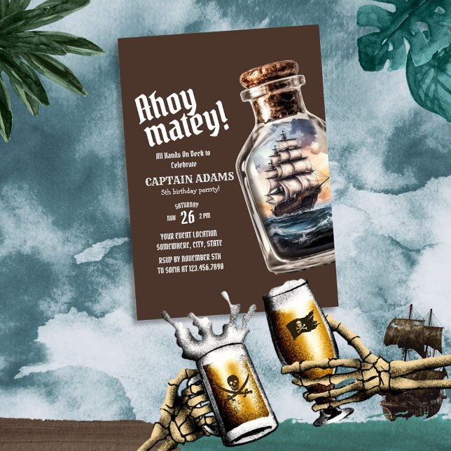 Invitation Bateau pirate dans une bouteille Anniversaire (Créateur téléchargé)