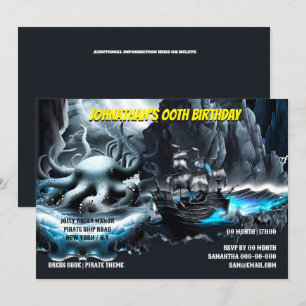 Invitation Bateau pirate kraken tempétueux nuit mer thème éff