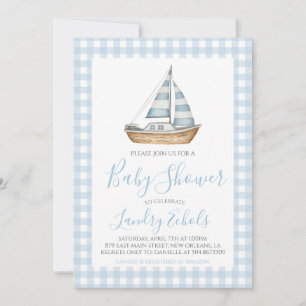 Invitation Bateau Preppy Voilier Baby shower Nautical Blue Bo