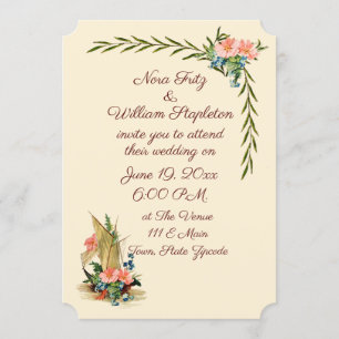 Invitation Bateau romantique nautique Vintage avec fleurs