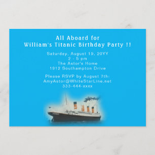 Invitation Bateau Titanic Blue Birthday White Star Line