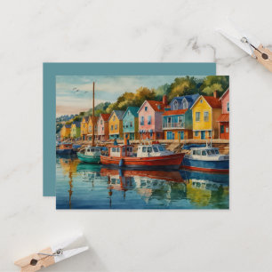 Invitation Bateaux à voile colorés à Marina Greeting Card