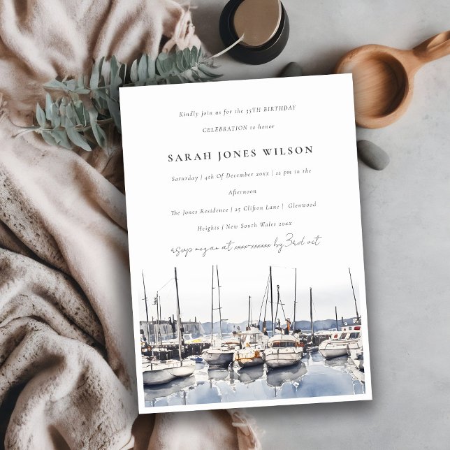 Invitation Bateaux côtiers en boue à Harbour Seascape Anniver (Créateur téléchargé)