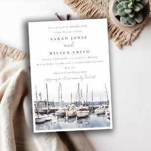 Invitation Bateaux du port côtier en boue Matin après