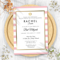 Bath Mitzvah Rose Blanc Rayure Or Étoile de David