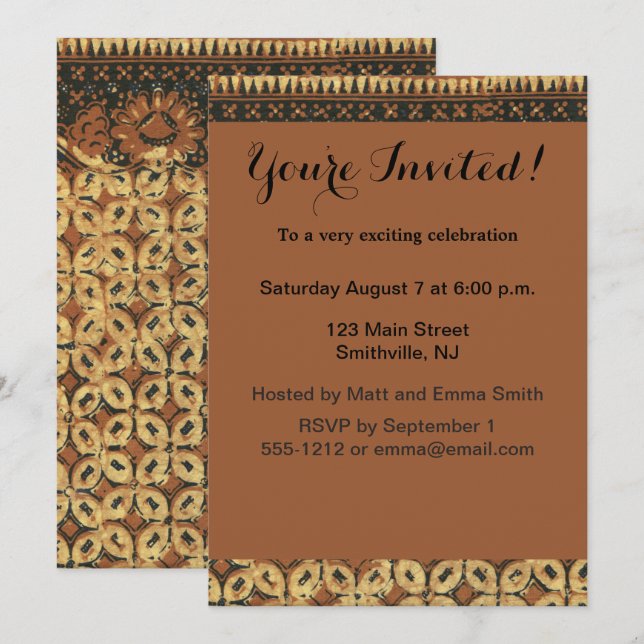 Invitation Batik Earthy Grain de Café Élégant Rustique Rugueu (Devant / Derrière)
