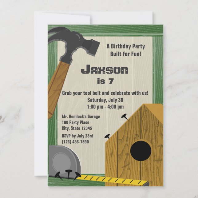 Invitation Bâtiment Birdhouse Construction Party (Devant)