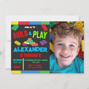 Invitation Bâtiment Blocks Boy Birthday Toy Photo 6e 7e 8e