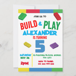 Invitation Bâtiment Blocks Boy Jouet 5e anniversaire