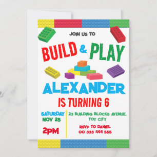 Invitation Bâtiment Blocks Garçon Jouet d'anniversaire