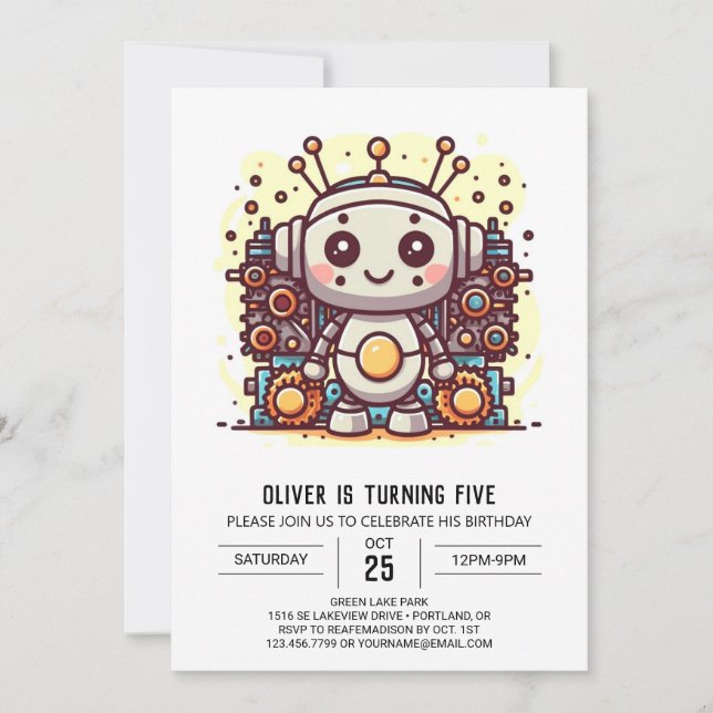 Invitation Bâtiment boulons métalliques Robot Anniversaire (Devant)