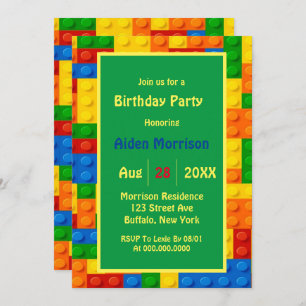 Invitation Bâtiment coloré tendance blocs Anniversaire Fête