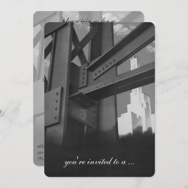 Invitation Bâtiment Skyscraper vintage, Parti de la retraite (Devant / Derrière)