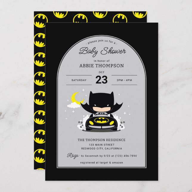 Invitation Batman - Baby shower de la lune et des étoiles (Devant / Derrière)