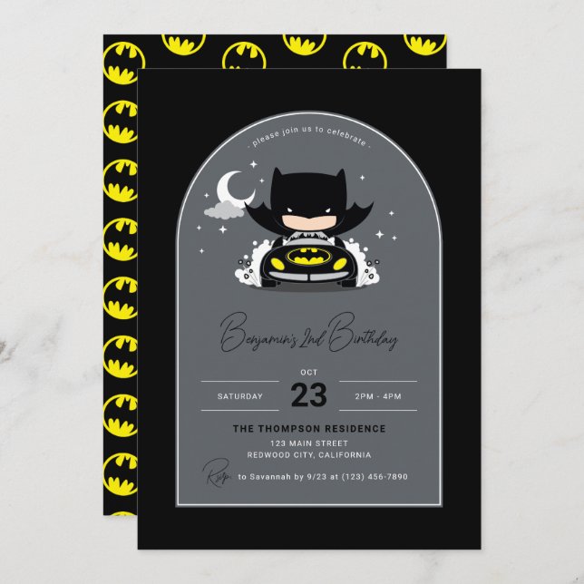 Invitation Batman - Lune et étoiles Anniversaire (Devant / Derrière)