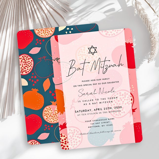 Invitation Batmitsva à motif de grenade rose (Créateur téléchargé)