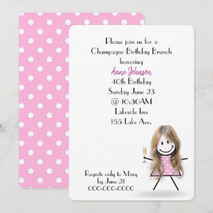 Invitation Bâtonnet Fille Champagne pour Brunch Anniversaire