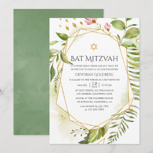 Invitation Bats de Mitsva de verdure cristalline géométrique