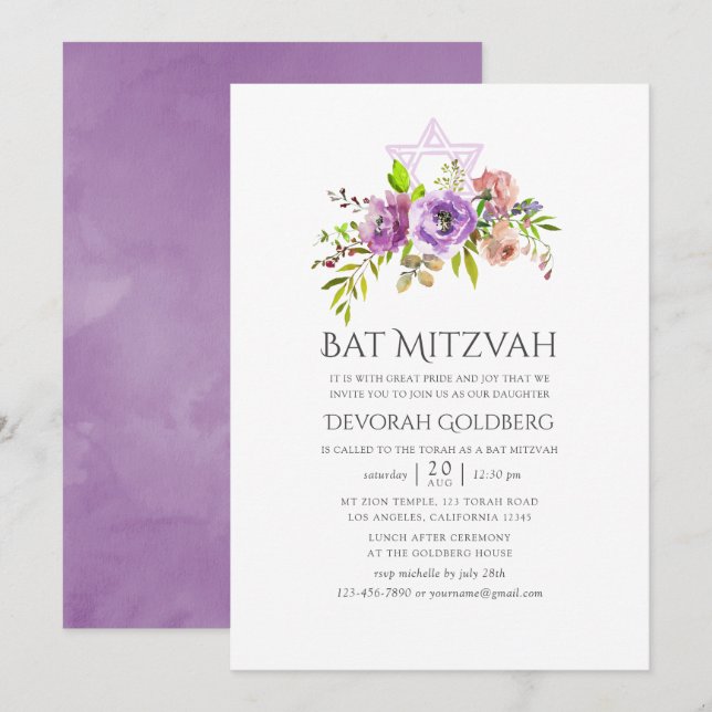 Invitation Bats de printemps floraux (Devant / Derrière)