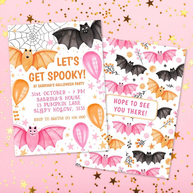 Invitation Bats et ballons mignons Pastel Halloween (Cute Bats and Balloons Pastel Halloween Invitation)