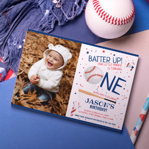 Invitation Batte Up Blue Rookie Baseball Photo 1er anniversai