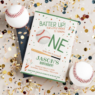 Invitation Batte Up Green Rookie Baseball 1er anniversaire