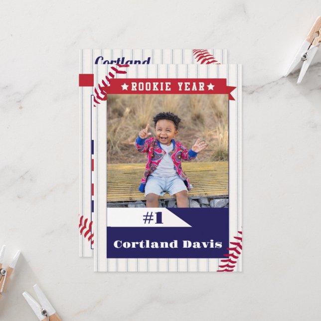 Invitation Batter Batter Baseball Card 1er anniversaire Invit (Devant/Arrière en situation)