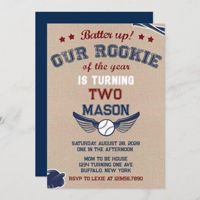 Invitation Batter Notre Petite Rookie Tourne Deux (Devant / Derrière)