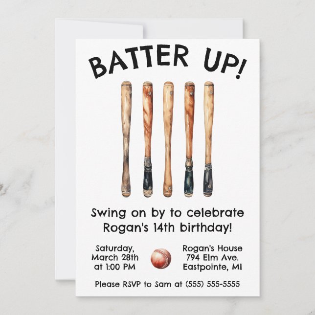 Invitation Batter ! Swing on By ! Fête d'anniversaire du base (Devant)