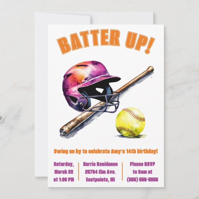 Invitation Batter ! Swing on By ! Soirée d'anniversaire de so (Devant)