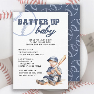 Invitation Batter Up Bleu Blanc Fête de Naissance de Baseball