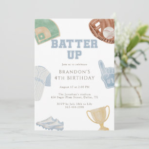 Invitation Batter up Preppy Blue Baseball Bow 4e Anniversaire