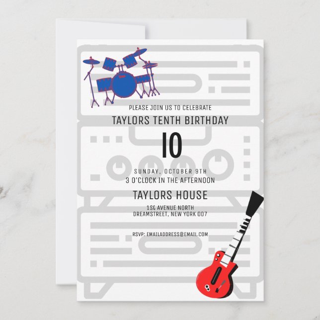 Invitation Batterie de guitare Amp Musique Anniversaire (Devant)