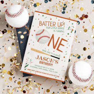 Invitation Batterie Up Brown Rookie Baseball 1er Anniversaire