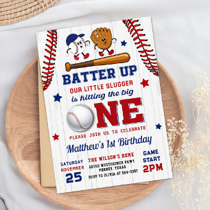 Invitation Batterie vintage au baseball 1er anniversaire Invi