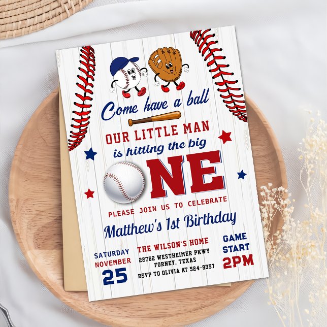 Invitation Batterie vintage au baseball 1er anniversaire Invi (Créateur téléchargé)