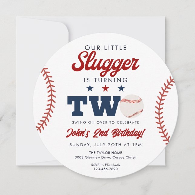 Invitation Batteur Little Slugger Baseball 2e anniversaire Ba (Devant)