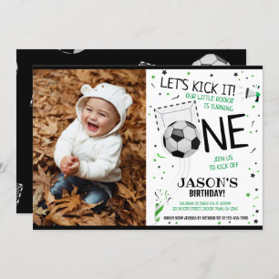 Invitation Battez-le Noir Soccer Photo 1er anniversaire