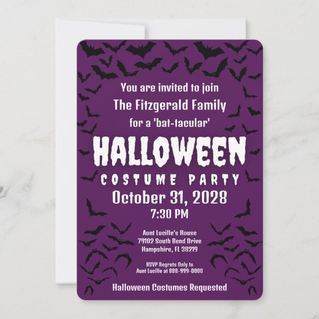 Invitation Batty Bat-tacular Purple Halloween Costume Party (Devant)