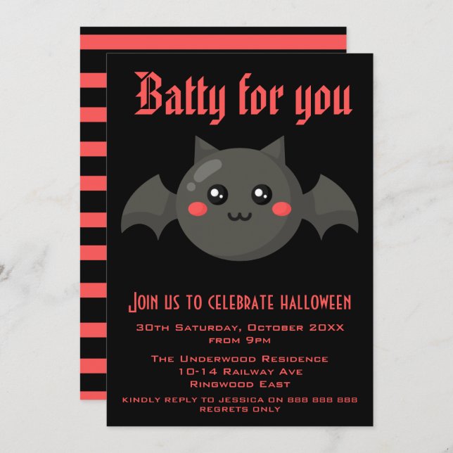 INVITATION BATTY POUR VOUS HALLOWEEN FÊTE (Devant / Derrière)