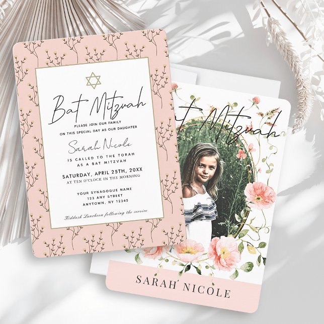Invitation Batz Mitzvah Fleur de Pavot Rose (Créateur téléchargé)