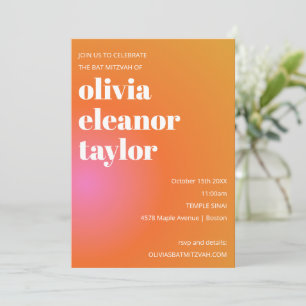 Invitation Batz Mitzvah Moderne Gras Orange Rose Dégradé