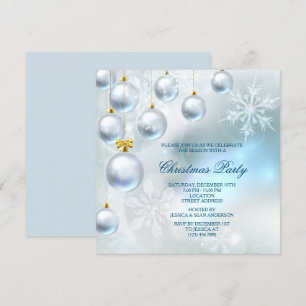 Invitation Baubles d'argent et flocons de neige fête Noël