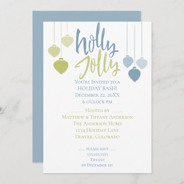 Invitation Baubles de vacances minimalistes Holly Jolly (Devant / Derrière)